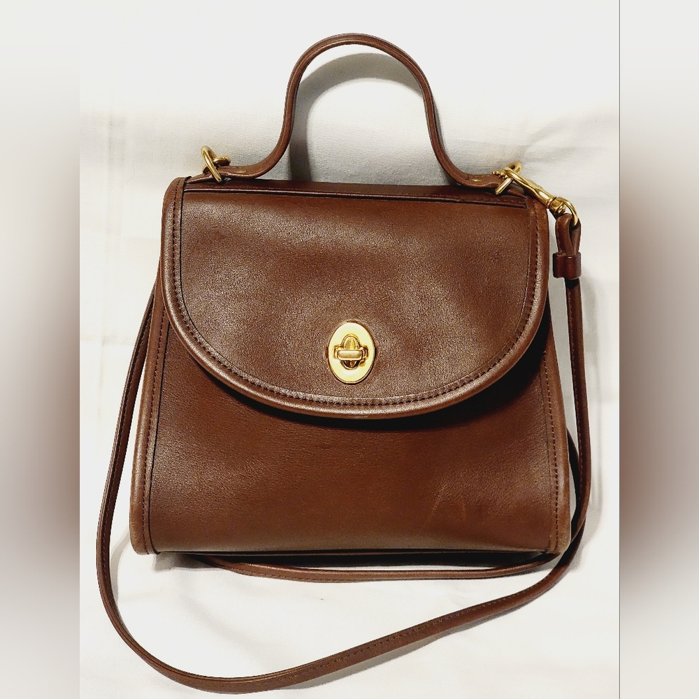 Coach Vintage Regina Satchel Brown Mahogany Brass Leather Crossbody Purse 9983